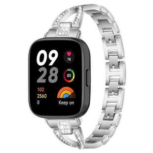 For Redmi Watch 3 xDfind X-Shaped Single Row Diamond Metal Watch Band(Silver)