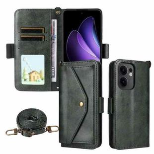 For OPPO Reno13 F 5G Multi-card Slots Crossbody Cowhide Leather Phone Case(Green)