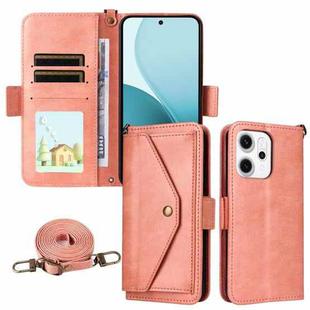 For OPPO Reno14 Pro 5G Multi-card Slots Crossbody Cowhide Leather Phone Case(Pink)