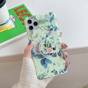 For iPhone 11 Pro Laser Flowers Pattern TPU Protective Case with Foldable Holder(Rose Flower)