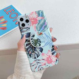 For iPhone 11 Pro Max Laser Flowers Pattern TPU Protective Case with Foldable Holder(Fresh Red Flower)