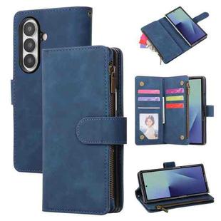 For Samsung Galaxy Z Fold7 5G Multifunctional Frosted Zipper Wallet Leather Phone Case(Blue)