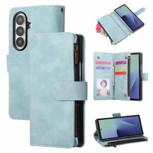 For Samsung Galaxy Z Fold7 5G Multifunctional Frosted Zipper Wallet Leather Phone Case(Light Blue)