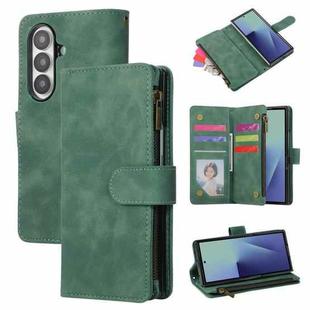 For Samsung Galaxy Z Fold7 5G Multifunctional Frosted Zipper Wallet Leather Phone Case(Green)