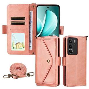 For Realme C71 4G / 14x 5G India / C75 4G Multi-card Slots Crossbody Cowhide Leather Phone Case(Pink)