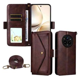 For Realme 14 Pro+ Multi-card Slots Crossbody Cowhide Leather Phone Case(Brown)
