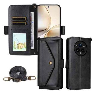 For Realme 14 Pro+ Multi-card Slots Crossbody Cowhide Leather Phone Case(Black)