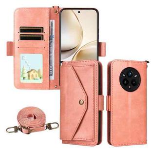 For Realme 14 Pro+ Multi-card Slots Crossbody Cowhide Leather Phone Case(Pink)