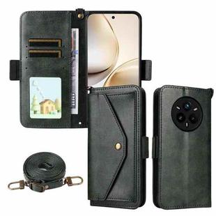 For Realme 14 Pro+ Multi-card Slots Crossbody Cowhide Leather Phone Case(Green)