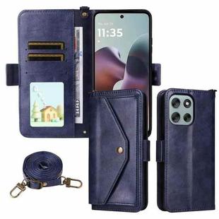 For Motorola Moto G56 / G66j / G66y 5G Multi-card Slots Crossbody Cowhide Leather Phone Case(Blue)