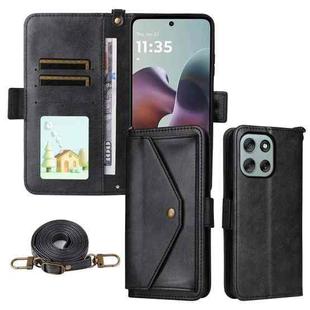 For Motorola Moto G56 / G66j / G66y 5G Multi-card Slots Crossbody Cowhide Leather Phone Case(Black)