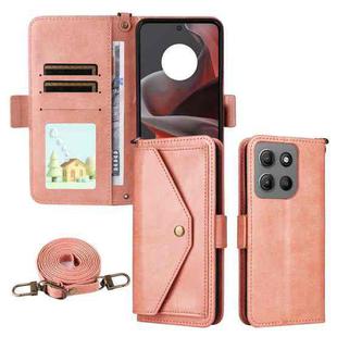 For Motorola Moto G15 / G15 Power Multi-card Slots Crossbody Cowhide Leather Phone Case(Pink)
