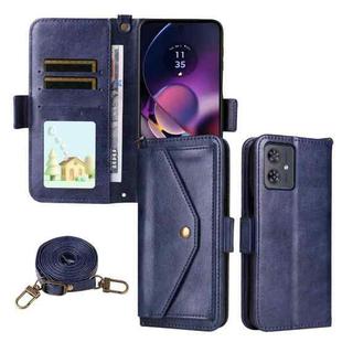 For Motorola Moto G54 / G64 / G64y Multi-card Slots Crossbody Cowhide Leather Phone Case(Blue)