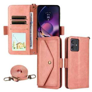 For Motorola Moto G54 / G64 / G64y Multi-card Slots Crossbody Cowhide Leather Phone Case(Pink)