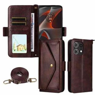 For Motorola Edge 50 Pro Multi-card Slots Crossbody Cowhide Leather Phone Case(Brown)