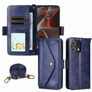 For Motorola Edge 50 Pro Multi-card Slots Crossbody Cowhide Leather Phone Case(Blue)