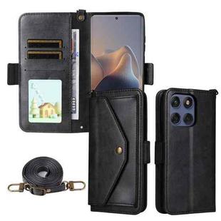 For Motorola Edge 60 Fusion Multi-card Slots Crossbody Cowhide Leather Phone Case(Black)