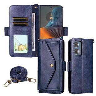For Motorola Edge 50 Fusion Multi-card Slots Crossbody Cowhide Leather Phone Case(Blue)