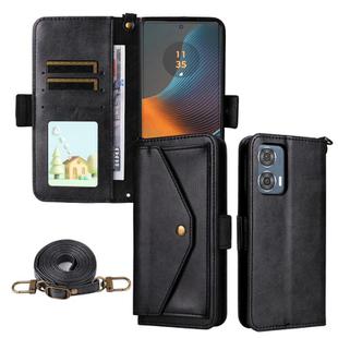 For Motorola Edge 50 Fusion Multi-card Slots Crossbody Cowhide Leather Phone Case(Black)