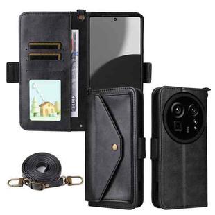 For Sharp Aquos R9 Pro Multi-card Slots Crossbody Cowhide Leather Phone Case(Black)