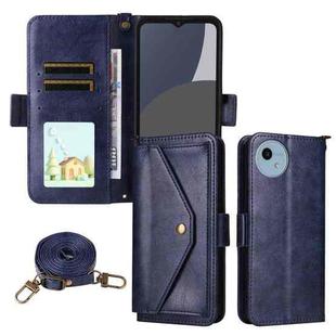 For Sharp Aquos wish4 Multi-card Slots Crossbody Cowhide Leather Phone Case(Blue)