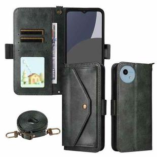 For Sharp Aquos wish4 Multi-card Slots Crossbody Cowhide Leather Phone Case(Green)