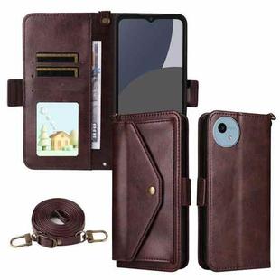 For Sharp Aquos wish5 Multi-card Slots Crossbody Cowhide Leather Phone Case(Brown)
