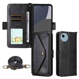 For Sharp Aquos wish5 Multi-card Slots Crossbody Cowhide Leather Phone Case(Black)
