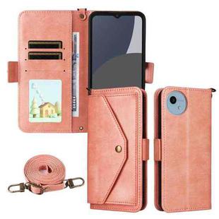For Sharp Aquos wish5 Multi-card Slots Crossbody Cowhide Leather Phone Case(Pink)