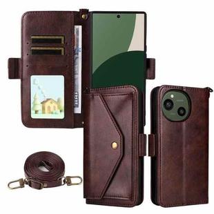 For Sharp Aquos R10 / R9 Multi-card Slots Crossbody Cowhide Leather Phone Case(Brown)