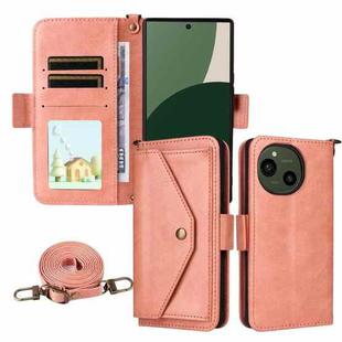 For Sharp Aquos R10 / R9 Multi-card Slots Crossbody Cowhide Leather Phone Case(Pink)