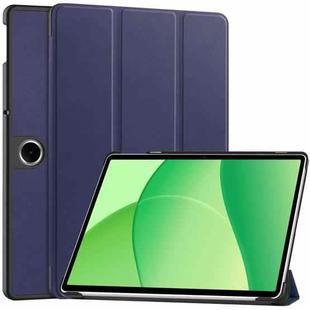 For OPPO Pad SE Custer Texture 3-Fold Holder Leather Smart Tablet Case(Dark Blue)