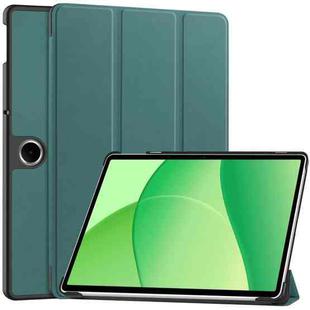 For OPPO Pad SE Custer Texture 3-Fold Holder Leather Smart Tablet Case(Dark Green)