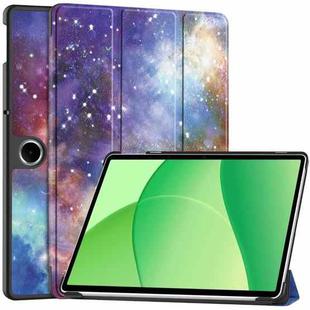 For OPPO Pad SE Custer Painted 3-Fold Holder Leather Smart Tablet Case(Starry Way Nebula)