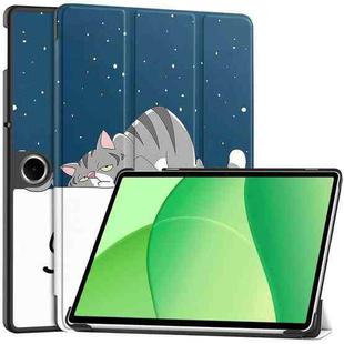 For OPPO Pad SE Custer Painted 3-Fold Holder Leather Smart Tablet Case(Lazy Cat)