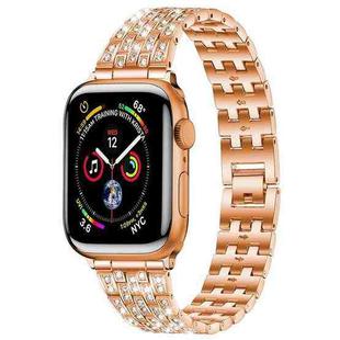 For Apple Watch 38 / 40 / 41 / S10 42mm xDfind Five Beads Full Diamond Metal Watch Band(Rose Gold)