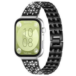 For Huawei Watch Fit4 / Fit4 Pro / Fit3 xDfind Five Beads Full Diamond Metal Watch Band(Black)