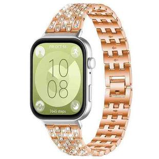For Huawei Watch Fit4 / Fit4 Pro / Fit3 xDfind Five Beads Full Diamond Metal Watch Band(Rose Gold)