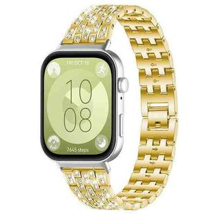 For Huawei Watch Fit4 / Fit4 Pro / Fit3 xDfind Five Beads Full Diamond Metal Watch Band(Gold)