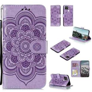 For Google Pixel 5 XL / Pixel 4a 5G Mandala Embossed Leather Phone Case (Purple)