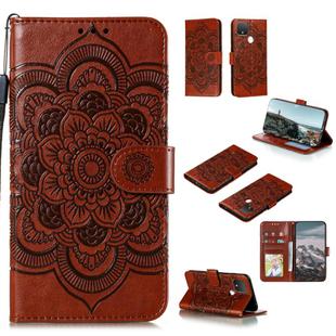 For Google Pixel 5 XL / Pixel 4a 5G Mandala Embossed Leather Phone Case Brown)
