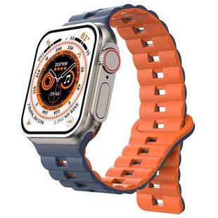 For Apple Watch 46mm / 49mm / 45mm / 44mm Magnetic Two-color Loop Silicone Watch Band(Midnight Blue Orange)