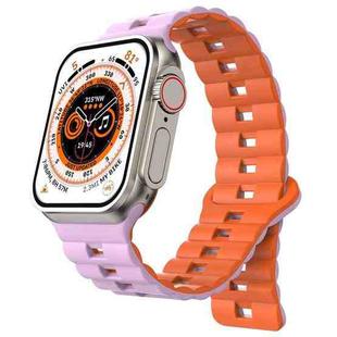 For Apple Watch 46mm / 49mm / 45mm / 44mm Magnetic Two-color Loop Silicone Watch Band(Purple Orange)