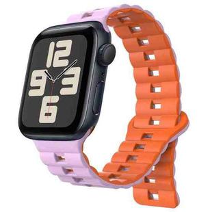 For Apple Watch 42mm / 41mm / 40mm / 38mm Magnetic Two-color Loop Silicone Watch Band(Purple Orange)