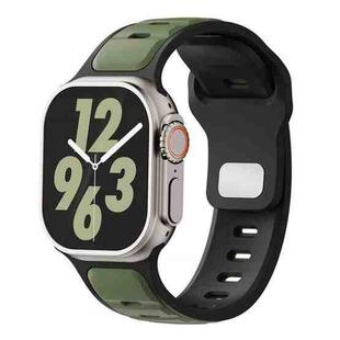 For Apple Watch 46mm / 49mm / 45mm / 44mm Two-color Liquid Silicone Watch Band(Army Green Black)