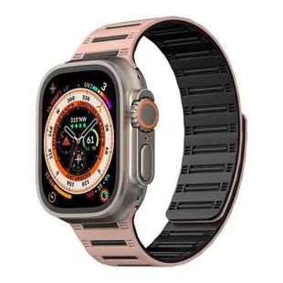 For Apple Watch 46mm / 49mm / 45mm / 44mm Cylinder Magnetic Two-color Loop Silicone Watch Band(Pink Black)