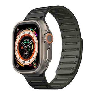 For Apple Watch 46mm / 49mm / 45mm / 44mm Cylinder Magnetic Two-color Loop Silicone Watch Band(Black Army Green)