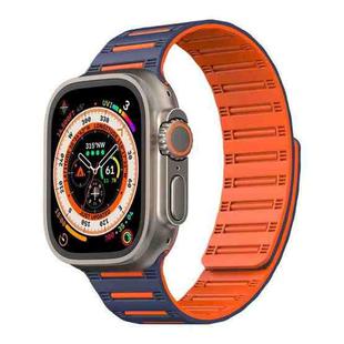For Apple Watch 46mm / 49mm / 45mm / 44mm Cylinder Magnetic Two-color Loop Silicone Watch Band(Midnight Blue Orange)
