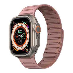 For Apple Watch 46mm / 49mm / 45mm / 44mm Cylinder Magnetic Two-color Loop Silicone Watch Band(Oxford Pink Rose Grey)