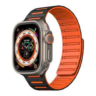 For Apple Watch 46mm / 49mm / 45mm / 44mm Cylinder Magnetic Two-color Loop Silicone Watch Band(Black Orange)